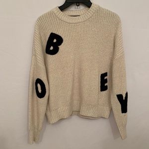 Obey beige logo graphic sweater top